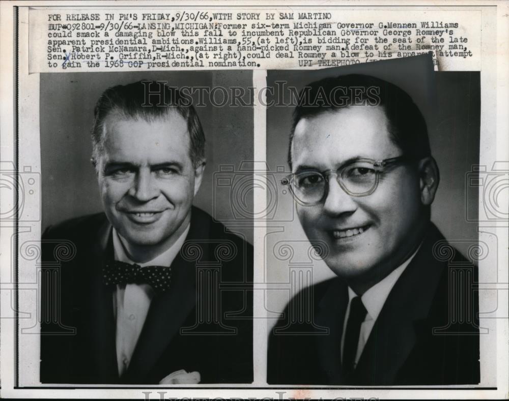 1966 Press Photo Michigan Gov. G.Mennen Williams, ROmney - Historic Images