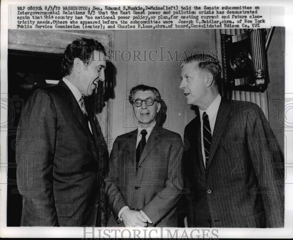 1970 Press Photo Edmund Muskie, Joseph Swidler, Charles Luce Senate Subcommittee - Historic Images