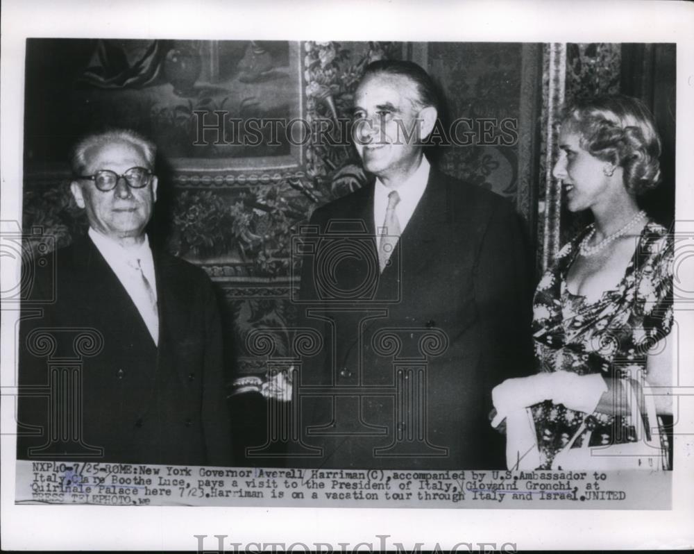 1955 Press Photo NY Governor Averill Harriman, US Amb to Italy Clare Boothe Luce - Historic Images