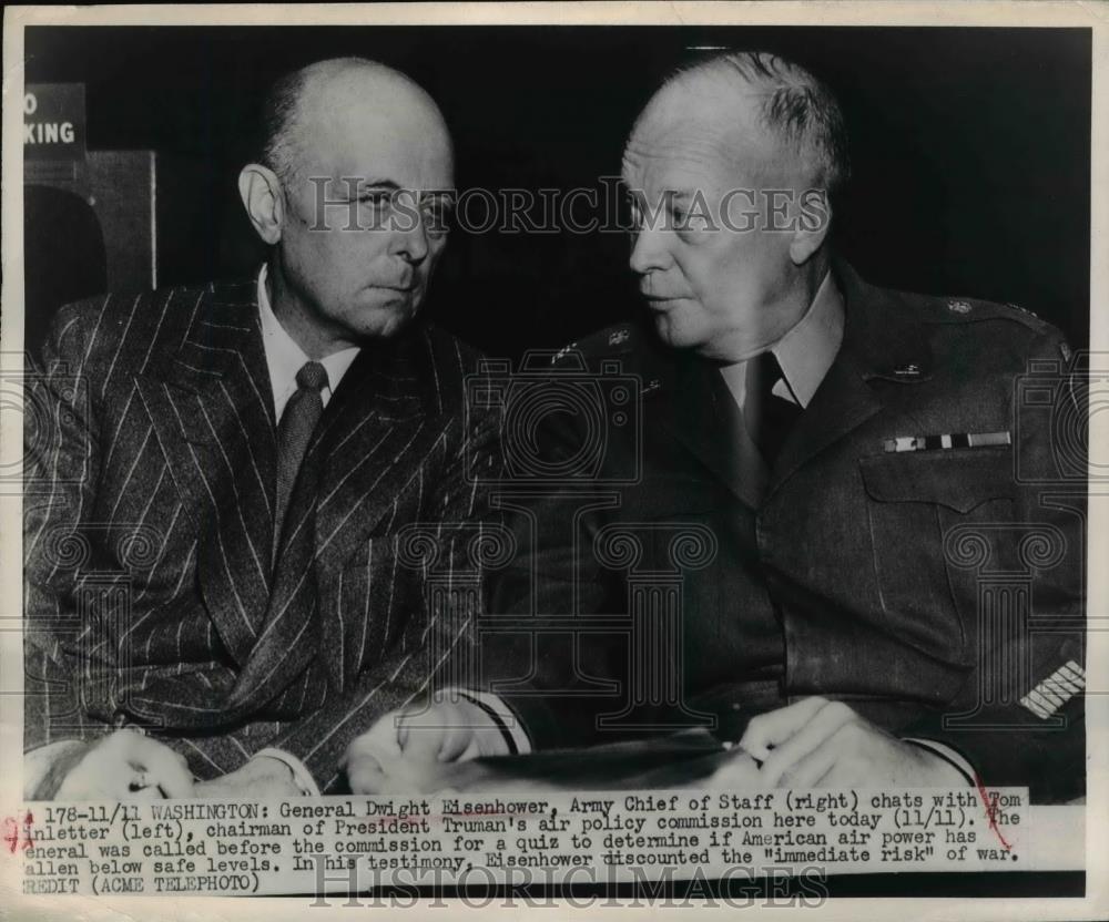 1947 Press Photo General Dwight Eisenhower &amp; Tom Finletter in Washington DC - Historic Images