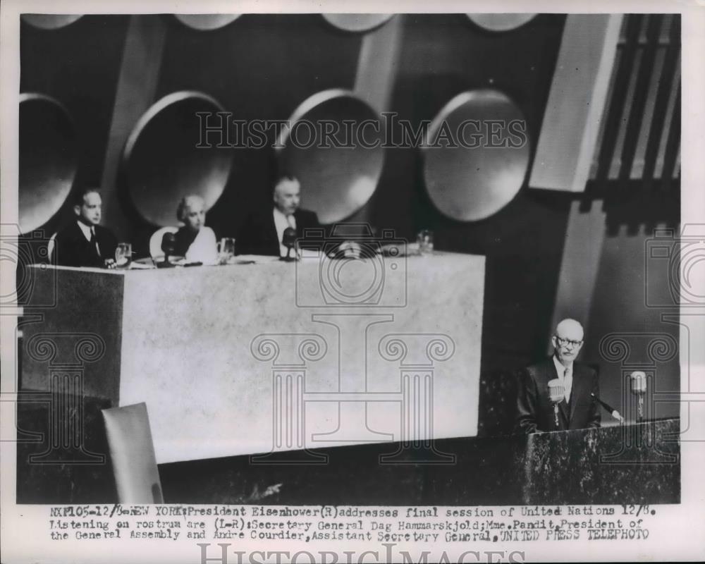 1953 Press Photo Pres.Eisenhower address at final session of United Nations - Historic Images