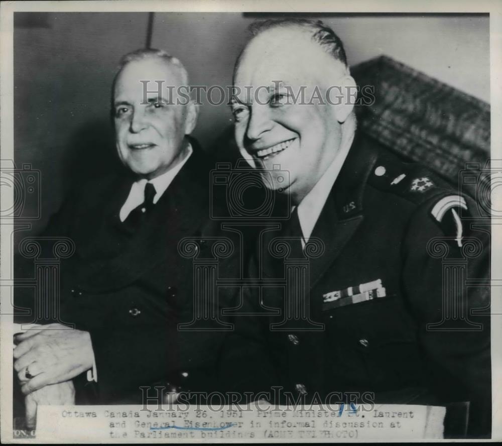 1951 Press Photo Canadian Prime Minister Louis St. Laurent and Gen Dwight - Historic Images