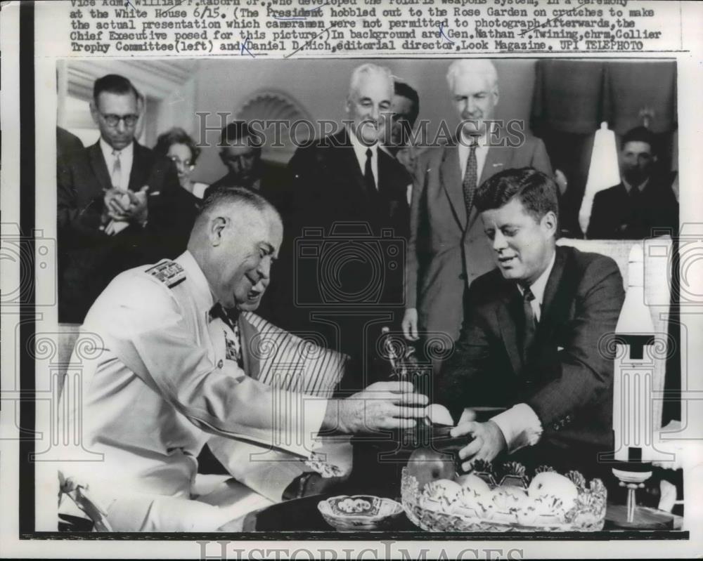 1961 Press Photo Admiral William Raborn, President John F. Kennedy, White House - Historic Images