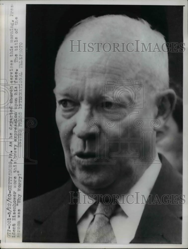 1960 Press Photo President Eisenhower at Gettysburg PA church services - Historic Images