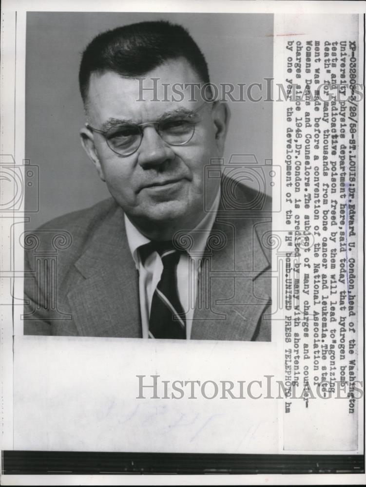 1958 Press Photo Dr Edward U Condon Washington University Physics Head - Historic Images