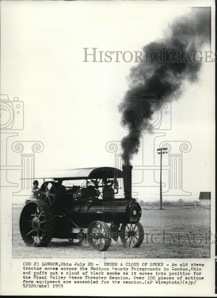 1973 Wire Photo An old steam tractor used for farming at Madison County - Historic Images