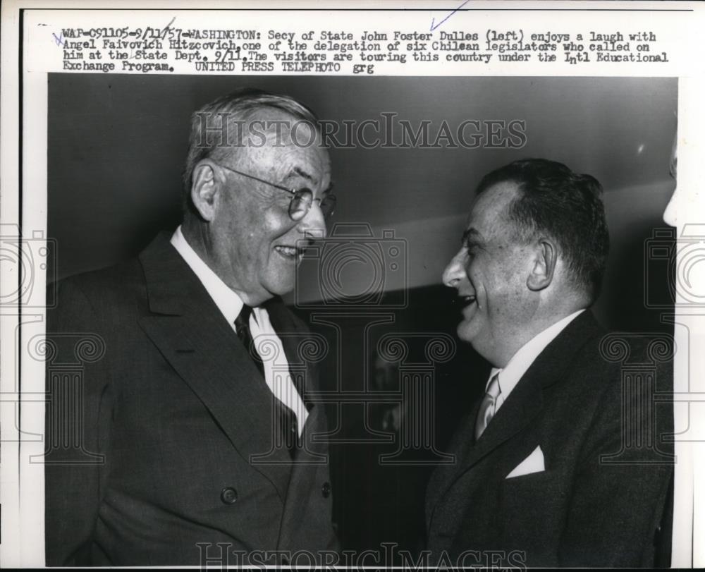 1957 Press Photo Washington DC Secy of State John Foster Dulles at State Dept. - Historic Images