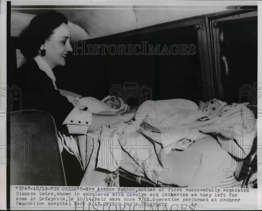 1953 Press Photo New Orleans Mrs Ashtn Mouton &amp; separated Siamese twins - Historic Images