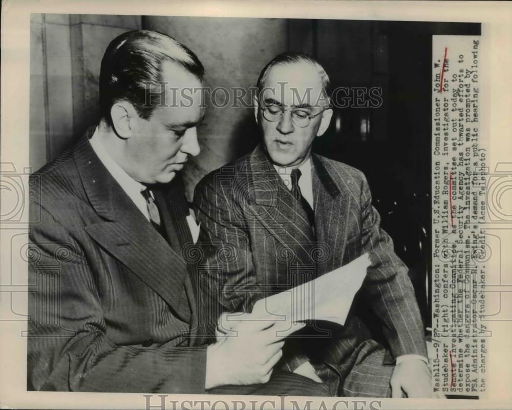 1948 Press Photo John W. Studebaker, William Rogers Senate Investigation - Historic Images