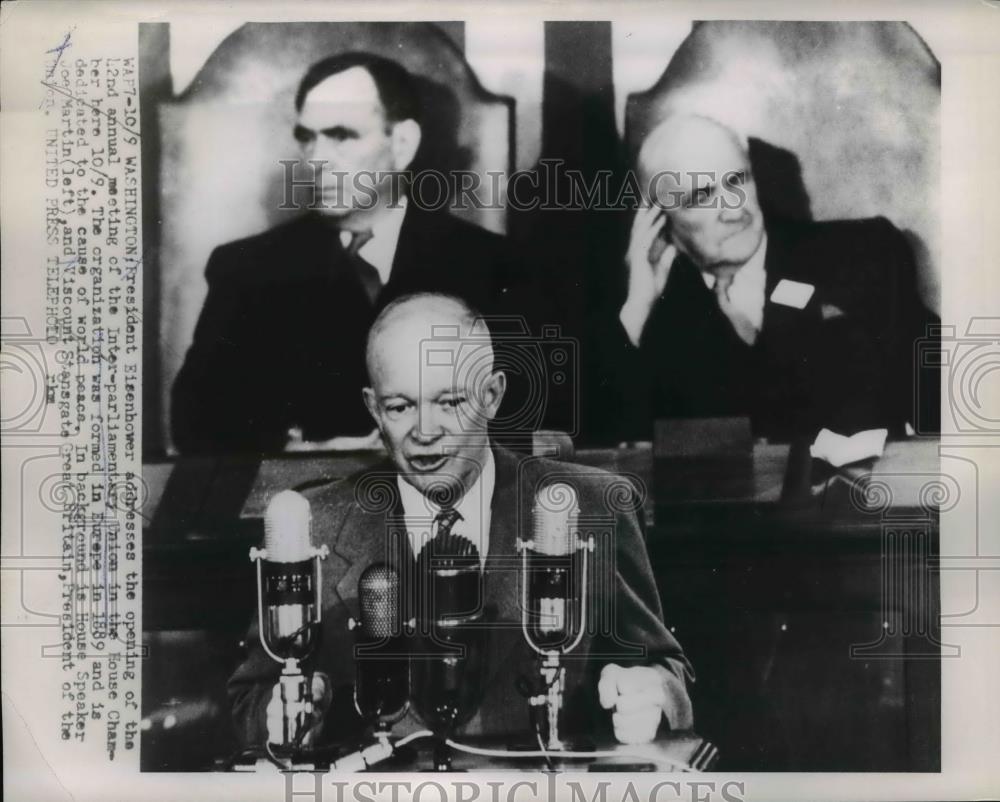 1953 Press Photo Pres.Eisenhower at the opening of Inter-parliamentary Union. - Historic Images