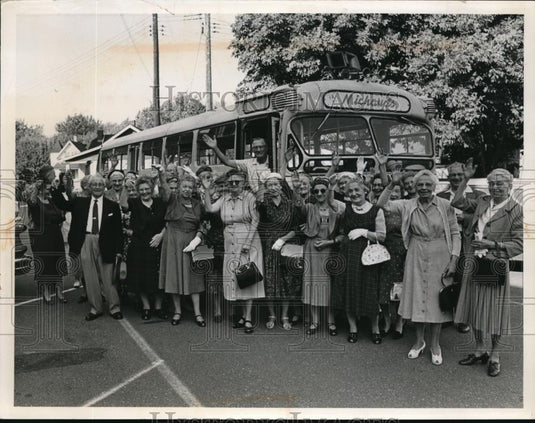 1961 Press Photo Rocky River Senior Citizens try Michaud's Restaurant. - Historic Images