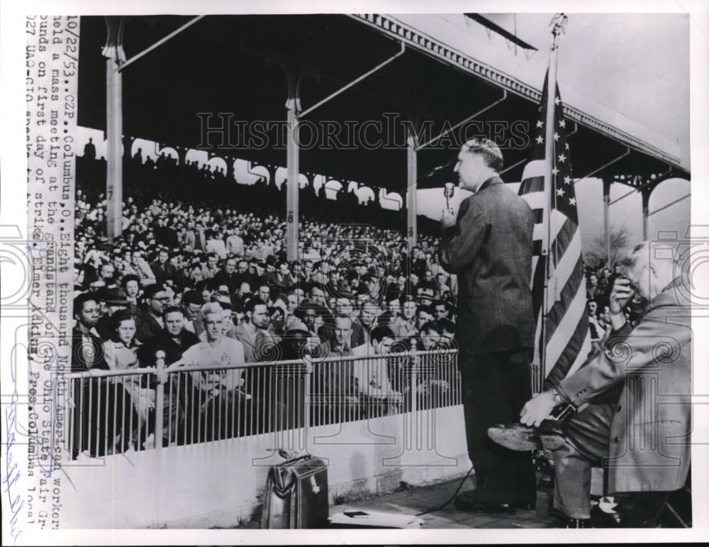 1953 Press Photo North American Workers mass meeting at the Grand Stand of Ohio - Historic Images