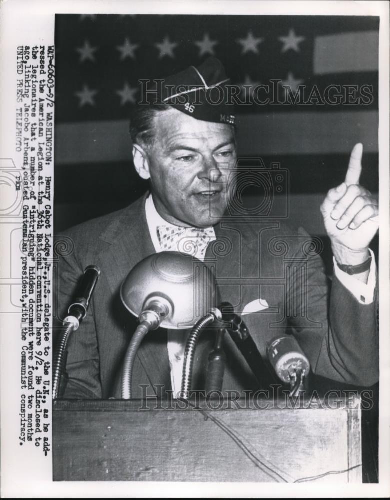 1954 Press Photo US Ambassador Henry Cabot Lodge at the United Nations - Historic Images