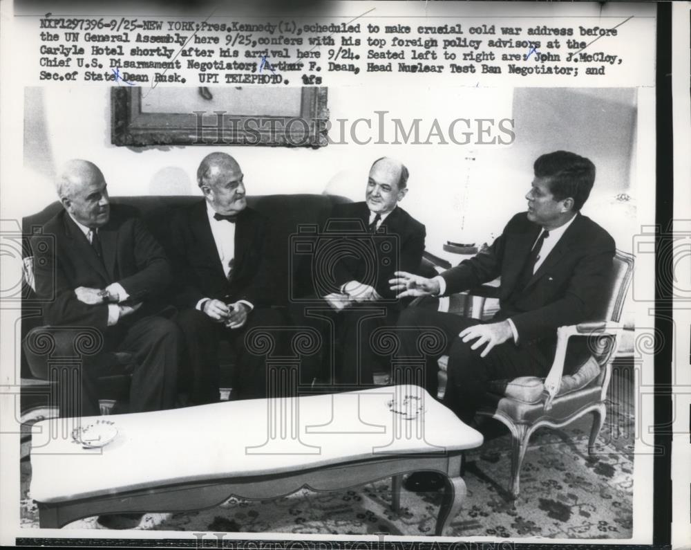 1961 Press Photo Pres Kennedy, John J. McCloy, Arthur F. Dean, Dean Rusk UN Gen - Historic Images