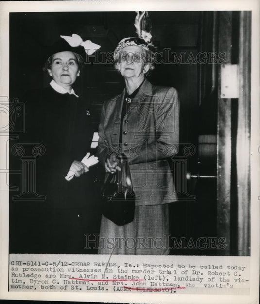 1949 Press Photo Cedar Rapids Ia, murder trial of Dr Robt Rutledge, Mrs Steinke - Historic Images