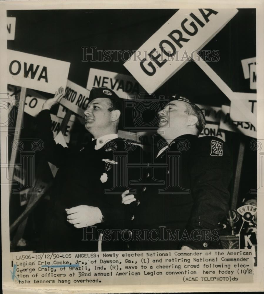 1950 Press Photo American Legion Commander Erie Cocke, jr, George Craig Los - Historic Images