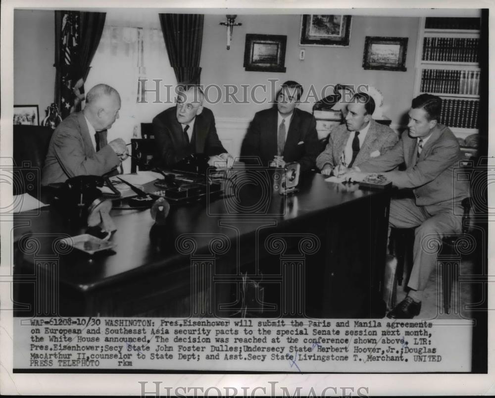 1954 Press Photo President Eisenhower, Secretary of State John Foster Dulles - Historic Images