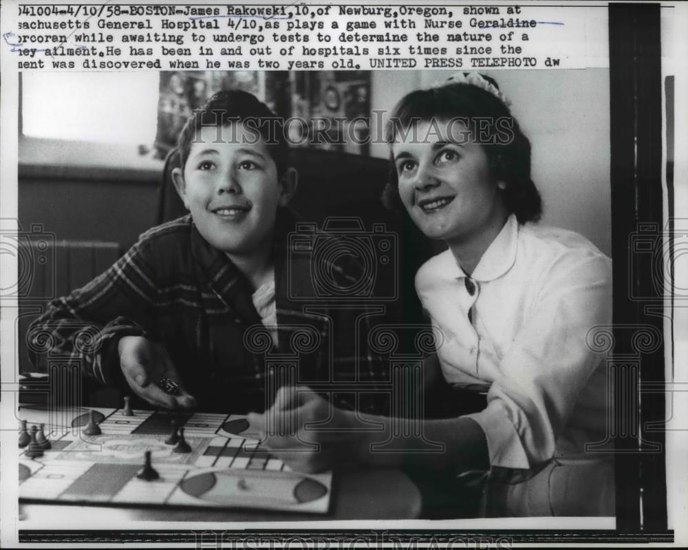 1958 Press Photo Undiagnosed Patient James Rakowski, Nurse Geraldine Corcoran - Historic Images