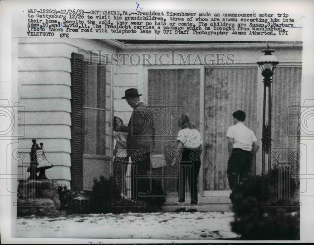 1959 Press Photo President Eisenhower & grandchildren Susan, Barbara, David - Historic Images