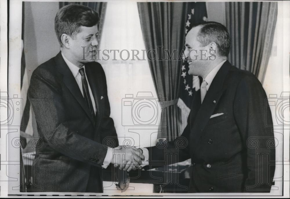1961 Press Photo President John F Kennedy, Habib Bourguiba, Ambassador - Historic Images