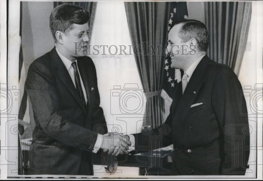 1961 Press Photo President John F Kennedy, Habib Bourguiba, Ambassador - Historic Images