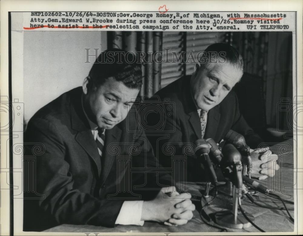 1964 Press Photo Gov George Romney and Massachusetts Atty General Edward Brooks - Historic Images