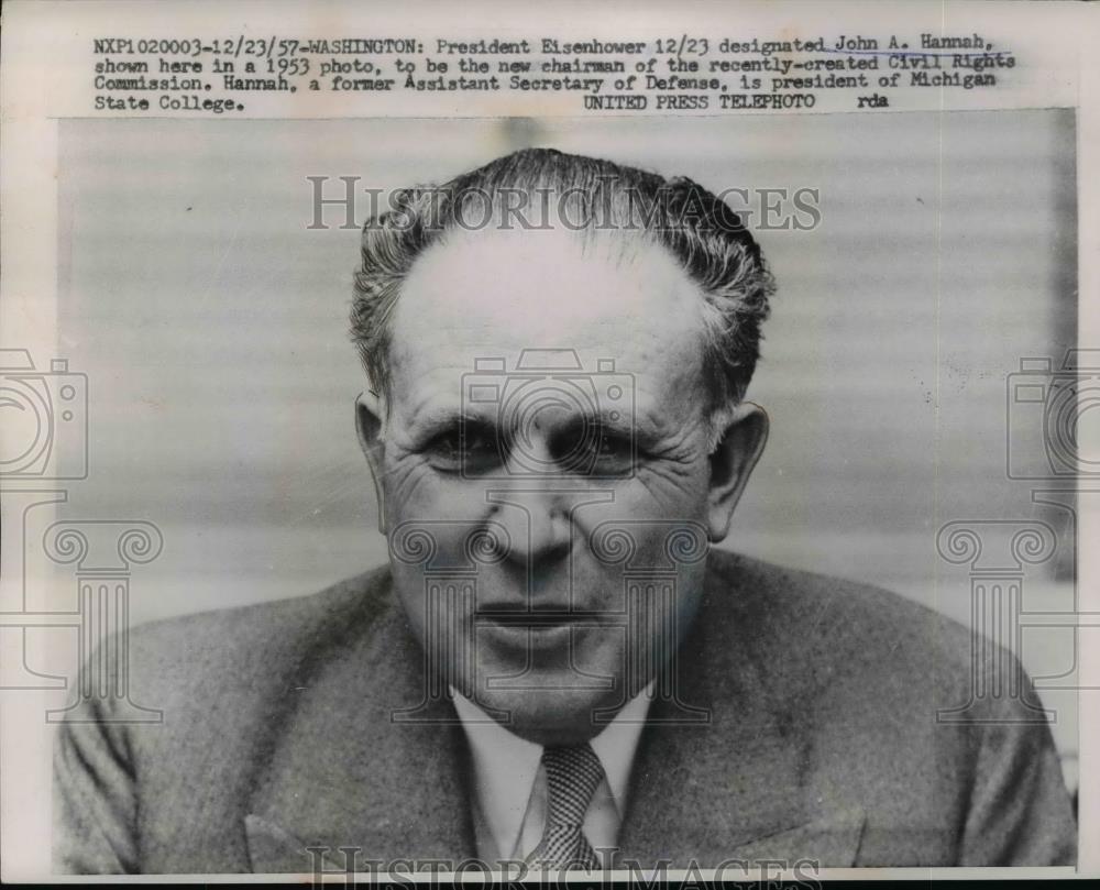 1957 Press Photo John A.Hannah Chairman of the U.S. Civil Rigths Commission. - Historic Images