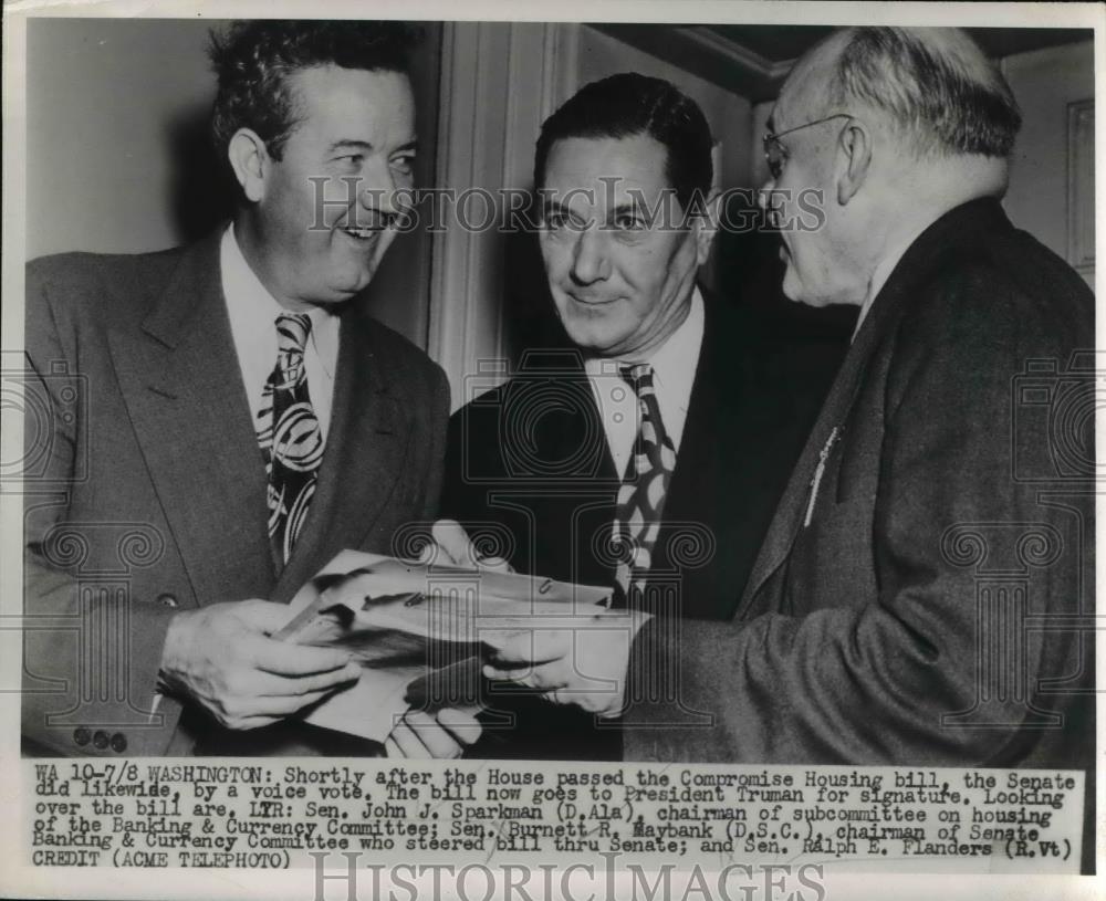 1949 Press Photo Sen. John J. Sparkman, Sen. Burnett Maybank, Sen. Ralph E. - Historic Images