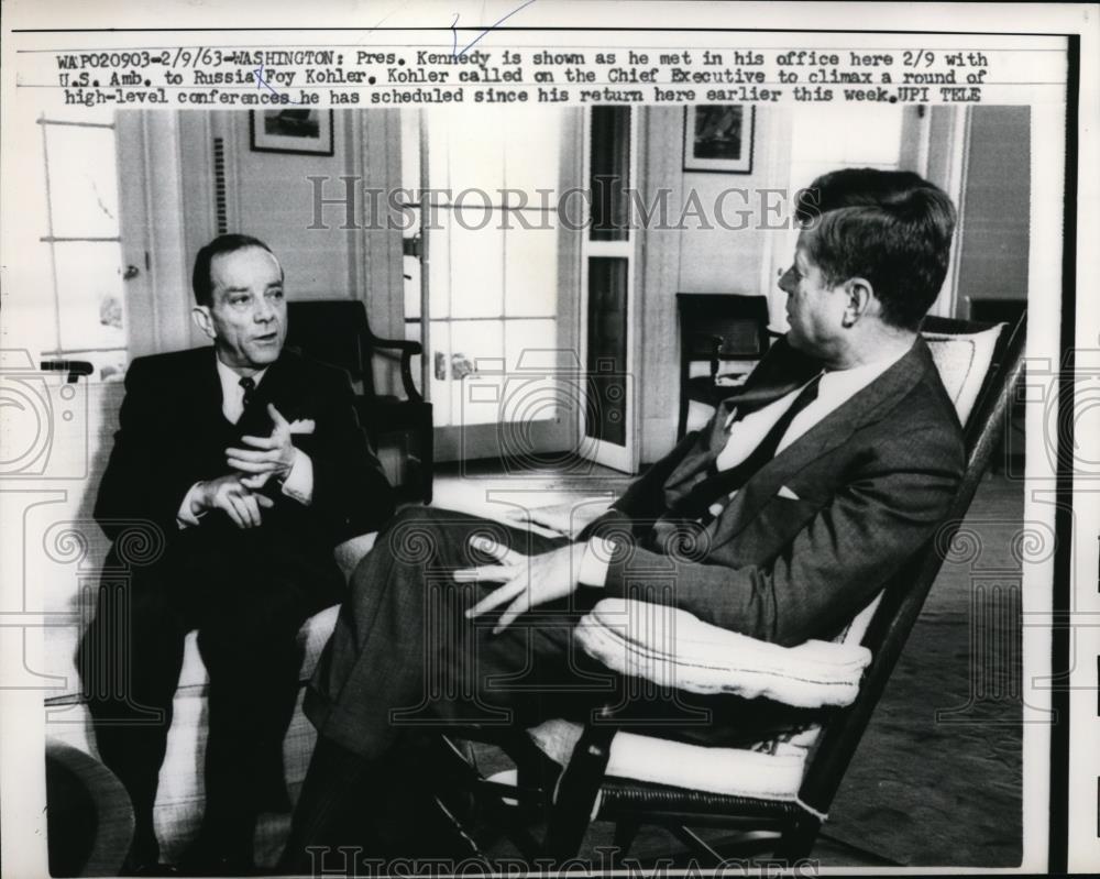 1963 Press Photo President Kennedy with US Ambassador to Russia Foy Kohler - Historic Images