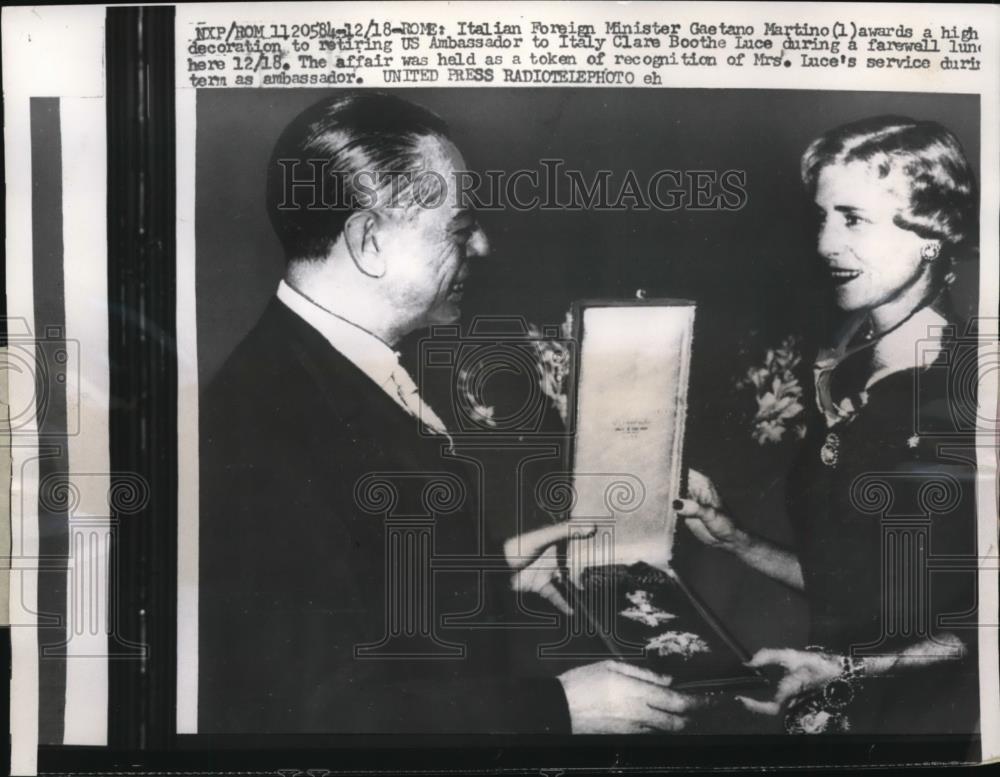 1956 Press Photo Italian Foreign Minister Gaetano Martino &amp; US Amb Clare B Luce - Historic Images