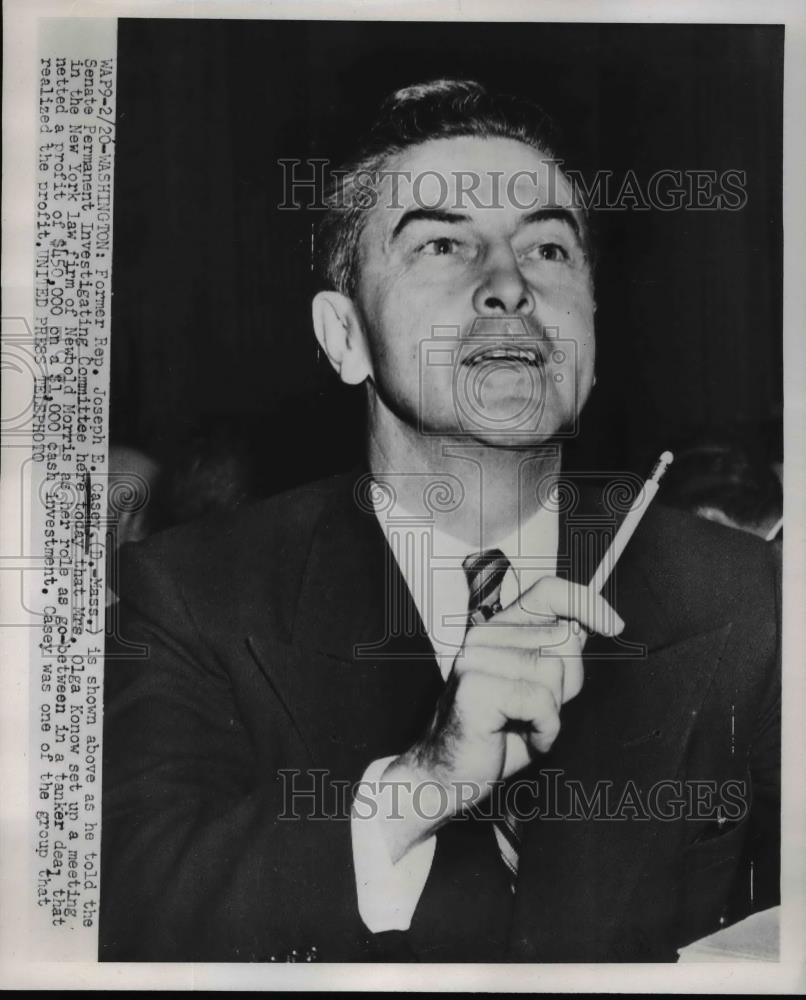 1952 Press Photo Former Rep Joseph E Casey D of Mass at Senate Investigation - Historic Images