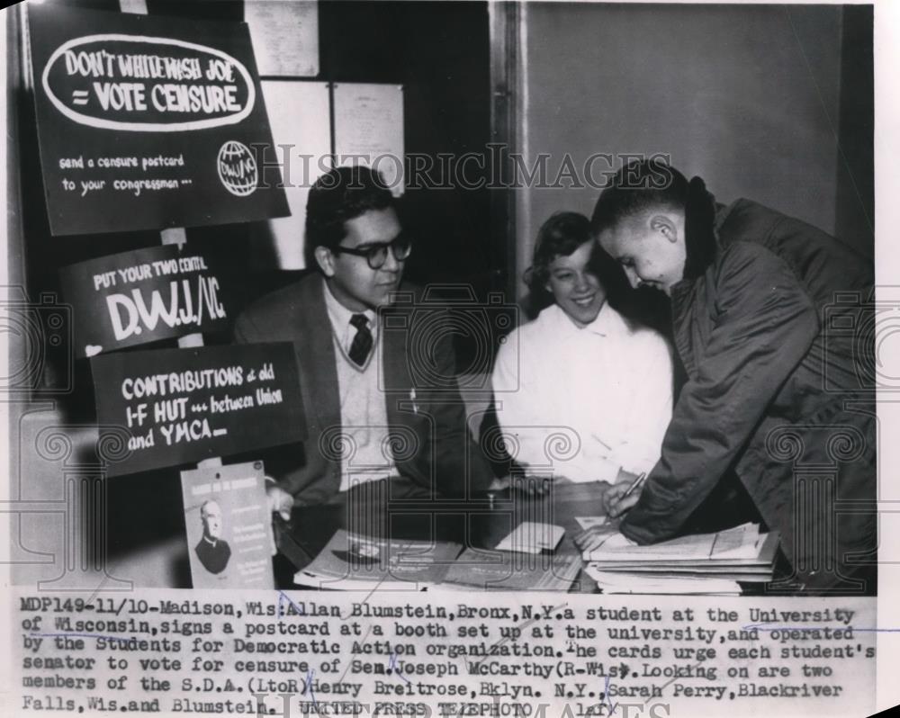 1954 Press Photo Madison Wisc, Allan Blumstein Univ Wisconsin Democratic action - Historic Images