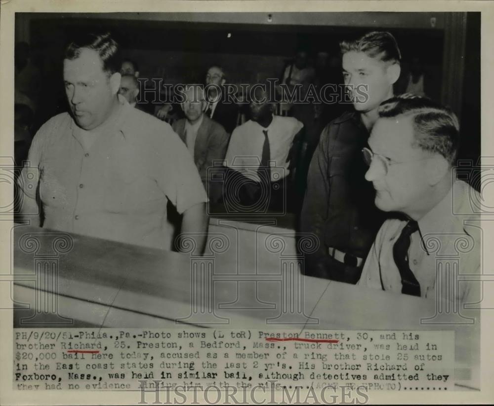 1951 Press Photo Preston Bennett and brother Richard held on charges theft. - Historic Images