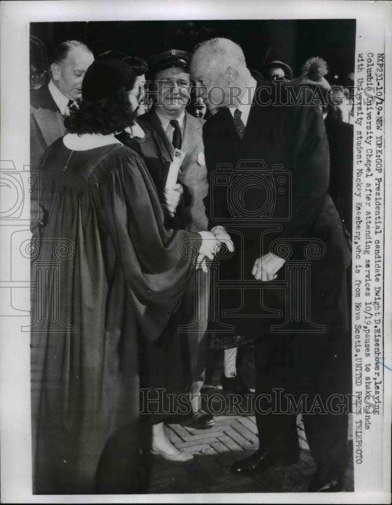 1952 Press Photo Presidential candidate Eisenhower at Columnia University Chapel - Historic Images