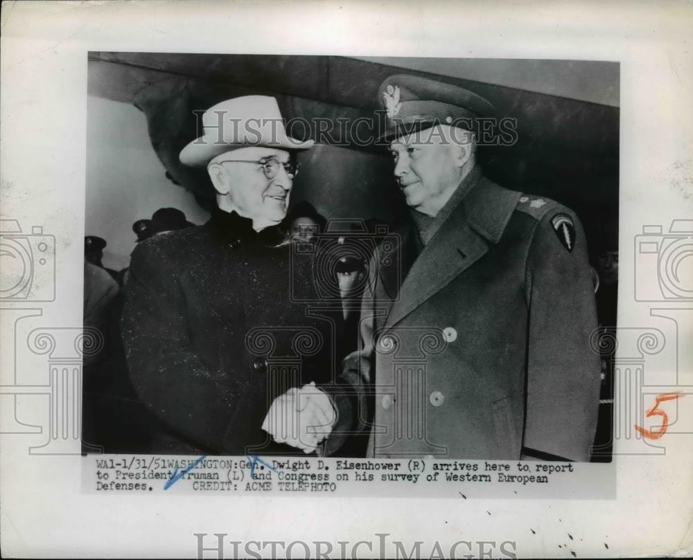 1951 Press Photo General Dwight D Eisenhower and President Truman in Washington - Historic Images