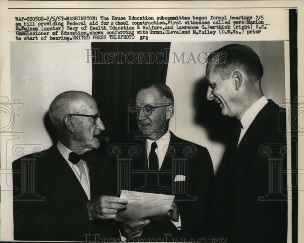 1957 Press Photo House Education subcommittee hearing, Marion Folsom of HEW - Historic Images