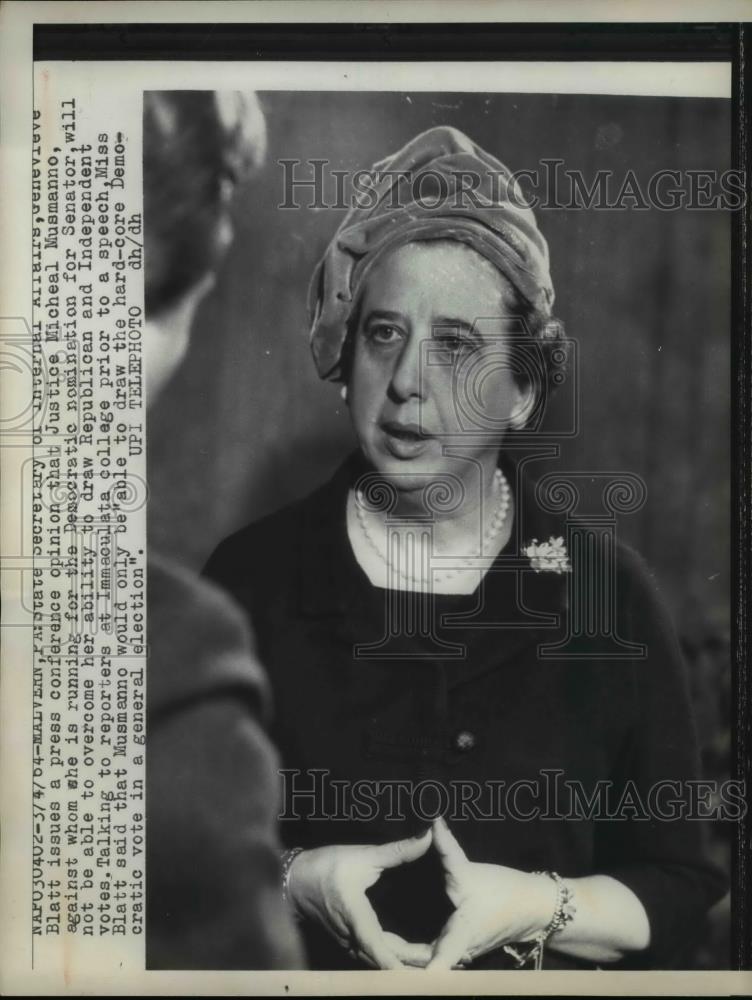 1964 Press Photo State Sec of Internal Affairs Genevieve Blatt news conference - Historic Images