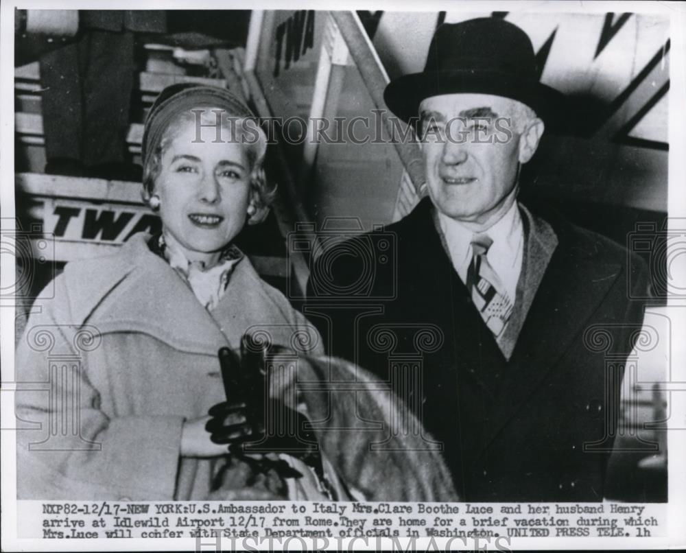 1955 Press Photo US Ambassador to Italy Clare Boothe Luce &amp; husband Henry - Historic Images