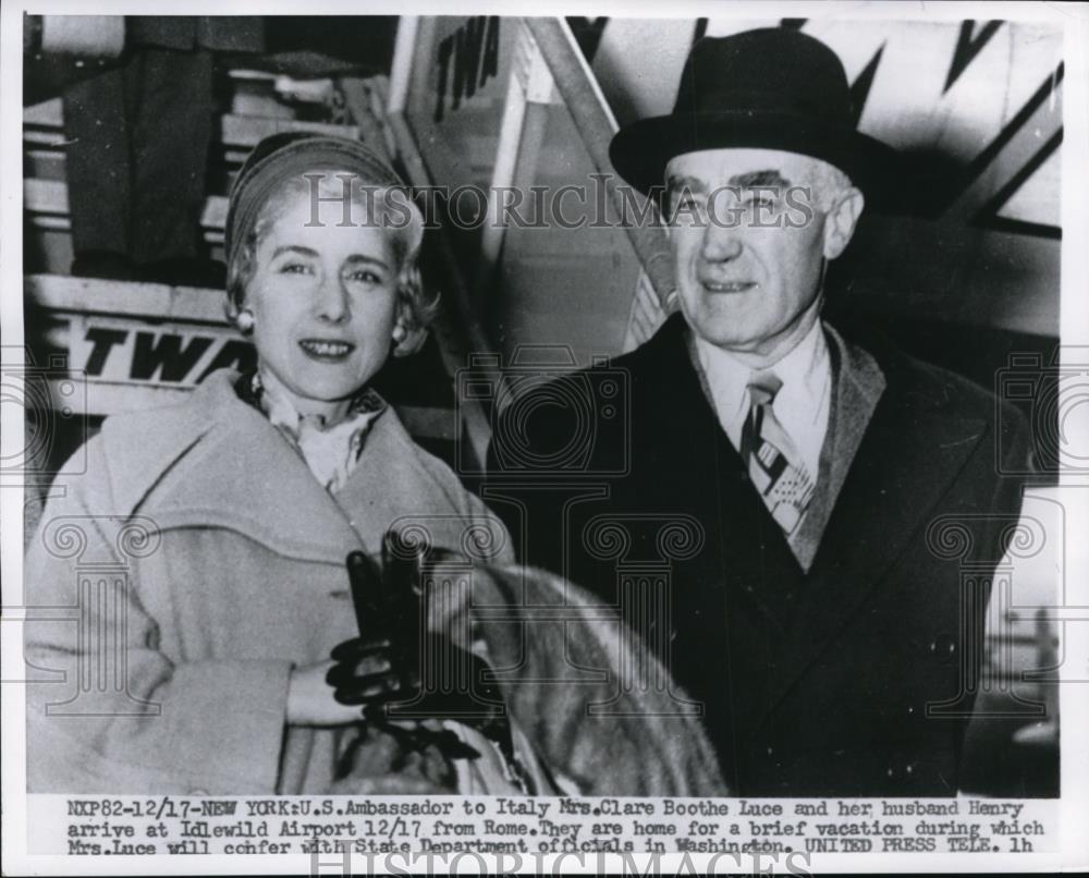 1955 Press Photo US Ambassador to Italy Clare Boothe Luce & husband Henry - Historic Images