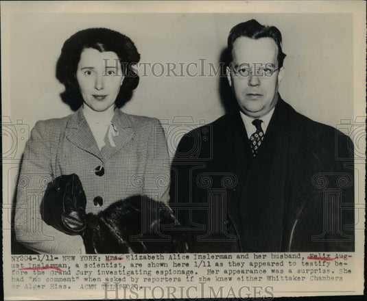 1949 Press Photo Elizabeth Alice Inslerman and husband Felix appeared to testify - Historic Images