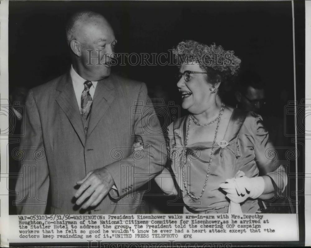 1956 Press Photo President Eisenhower with Mrs. Dorothy Houghton. - Historic Images