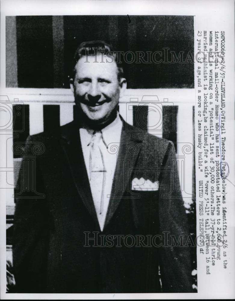 1957 Press Photo Cleveland-Theodore Petz known as mail order Romeo. - nee64550 - Historic Images