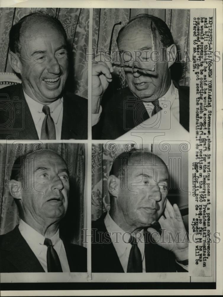 1960 Press Photo Adlai Stevenson in various poses at press confrence. - Historic Images