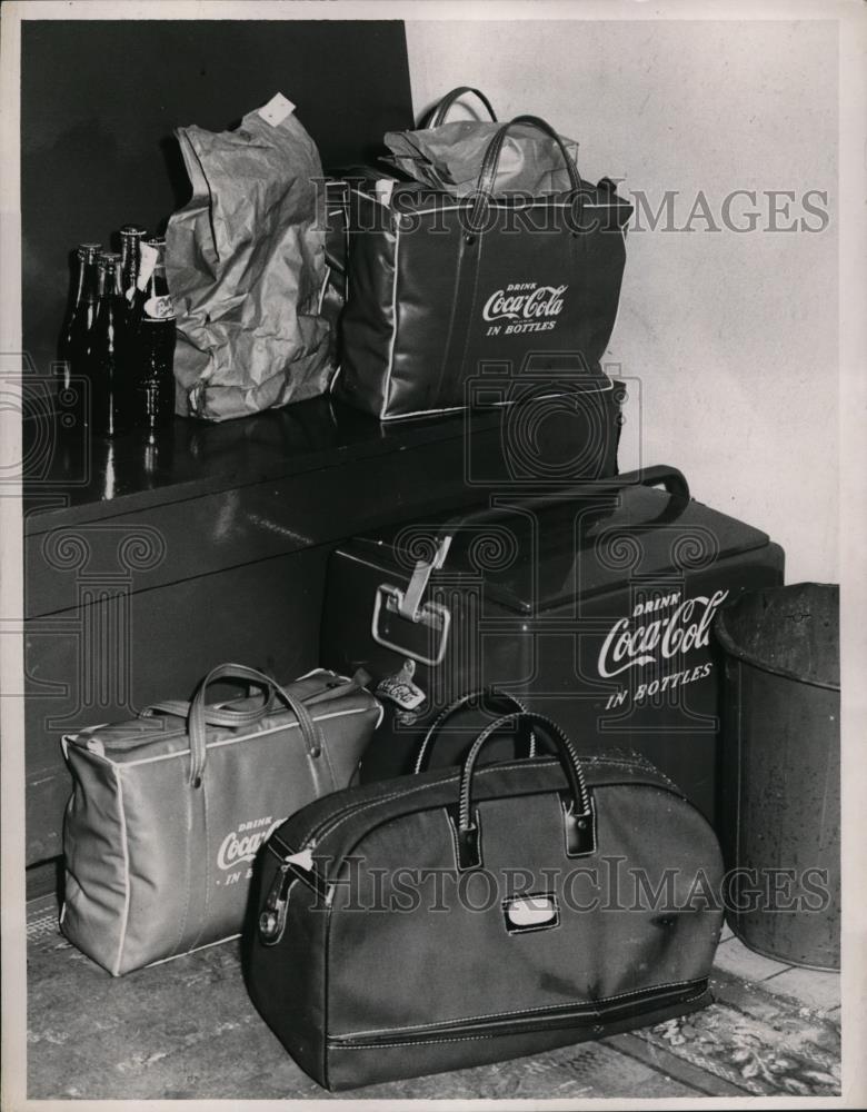 1955 Press Photo Stack of bags. - Historic Images