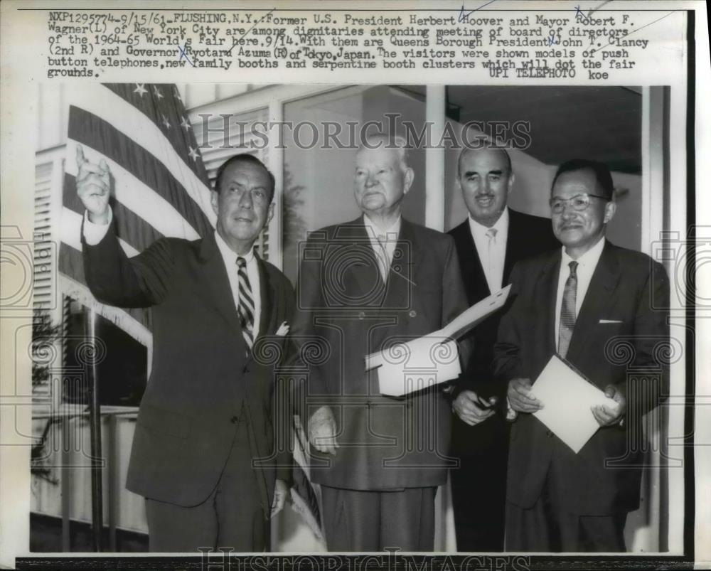 1961 Press Photo Herbert Hoover Mayor R F Wagner Worlds Fair Flushing New York - Historic Images