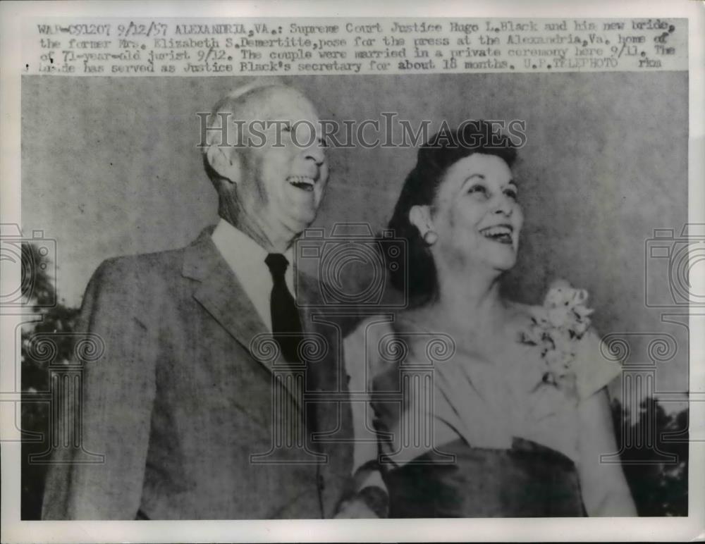 1957 Press Photo Supreme Court Justice Hugo L. Black, bride Elizabeth S. - Historic Images