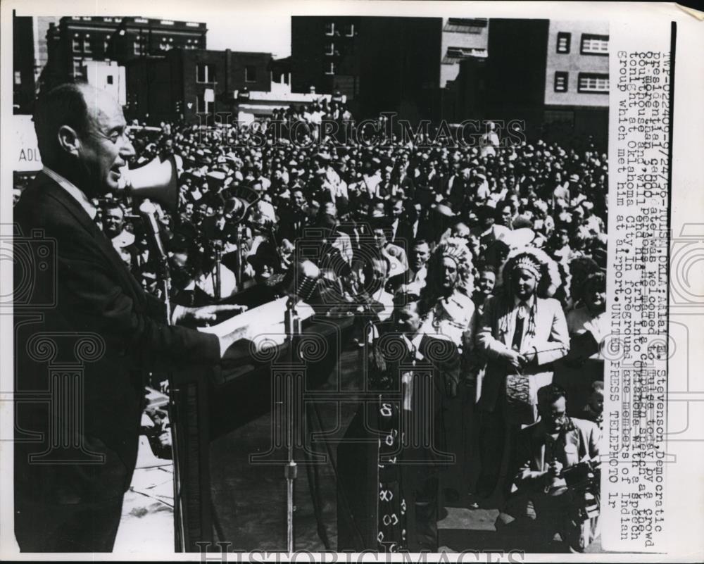 1956 Press Photo Adlai E.Stevenson during campaign speech at Oklahoma City - Historic Images