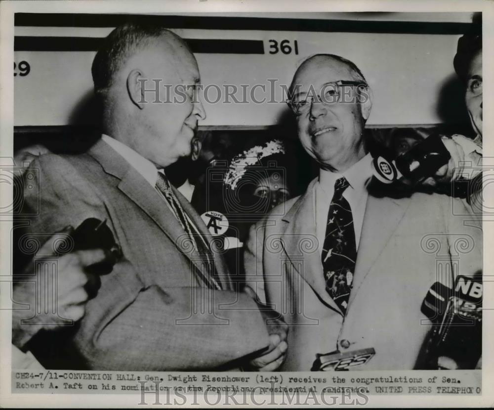 1952 Press Photo Gen.Dwight Eisenhower received congratulates of Sen.Robert Taft - Historic Images