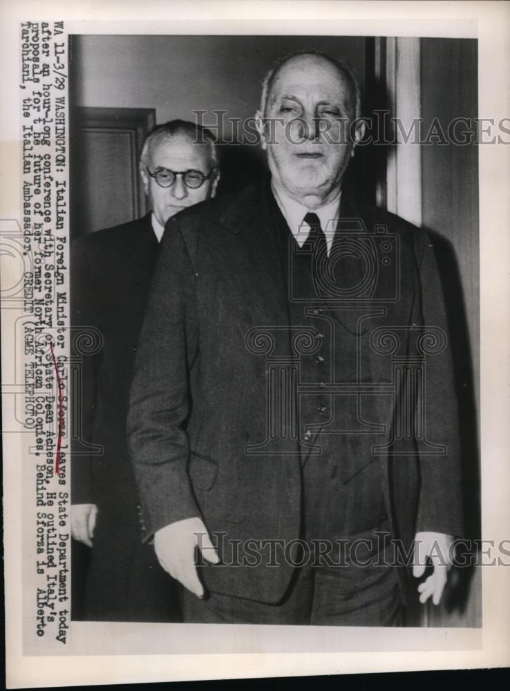 1949 Press Photo Italian Foreign Minister Carlo Sierze State Dept. Dean Acheson - Historic Images