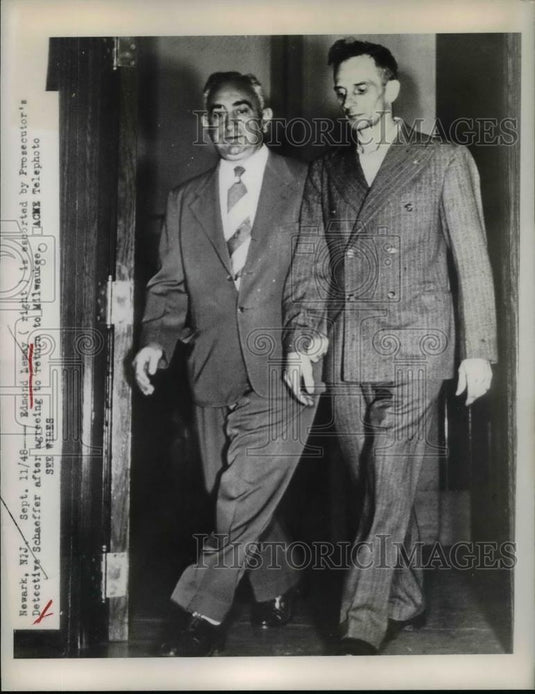 1948 Press Photo Edmond Lemay & prosecuto's Detective Schaffer Newark NJ - Historic Images